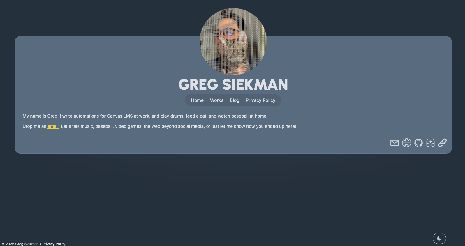 A picture of Greg Siekman's personal website.